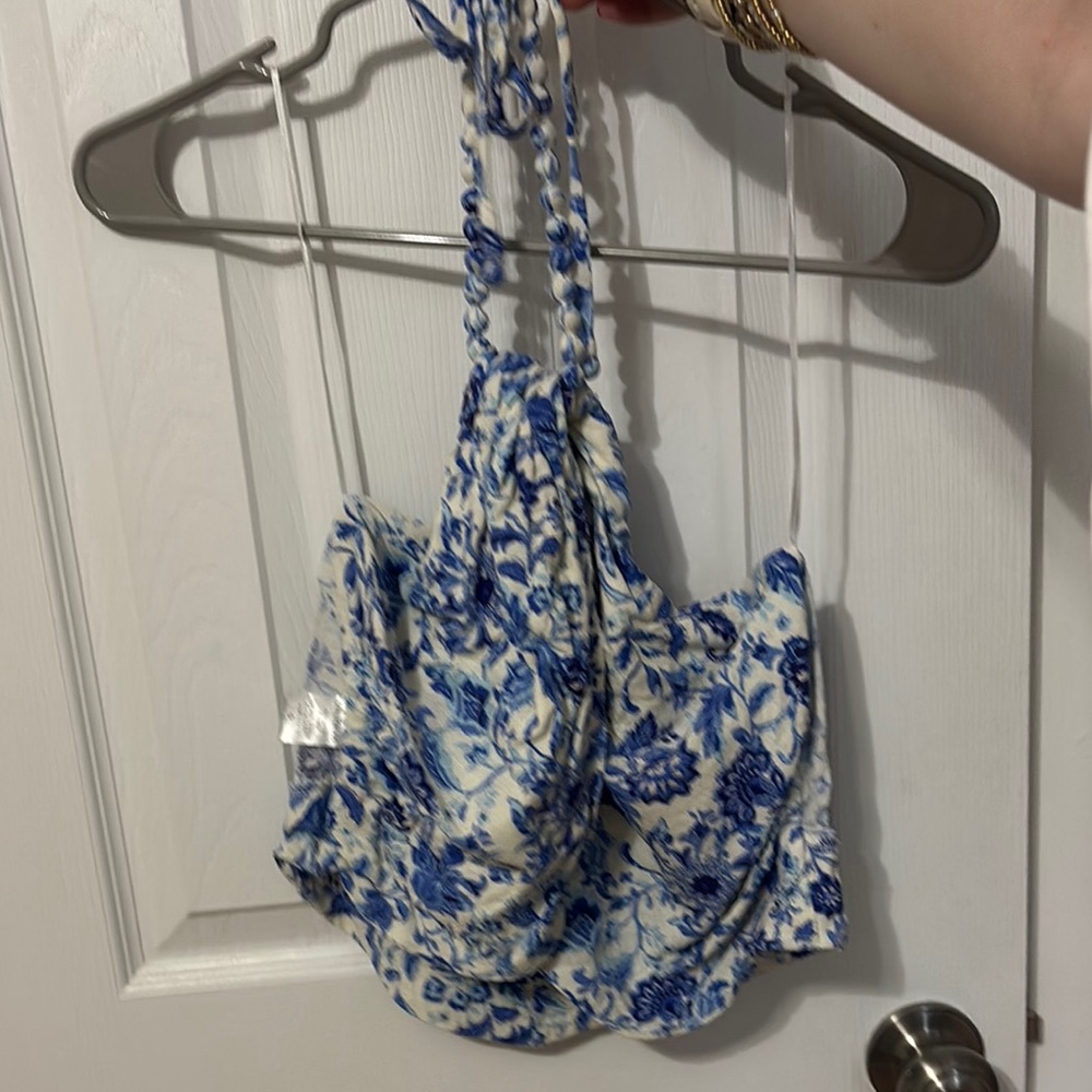 Blue and White Floral Top